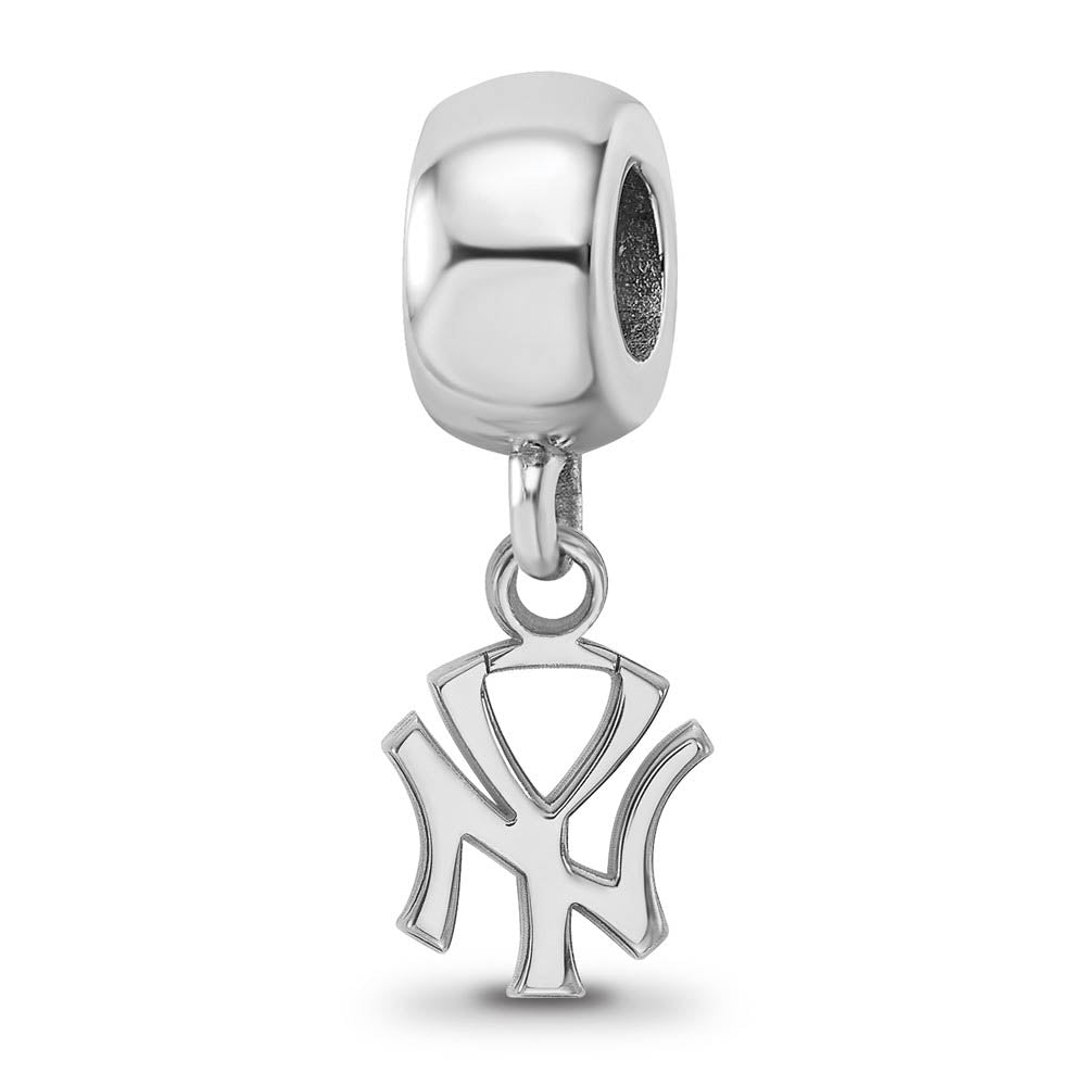 Sterling Silver Rhodium Plated MLB NY Yankees XS Dangle Bead Charm, Item B19212 by The Black Bow Jewelry Co.