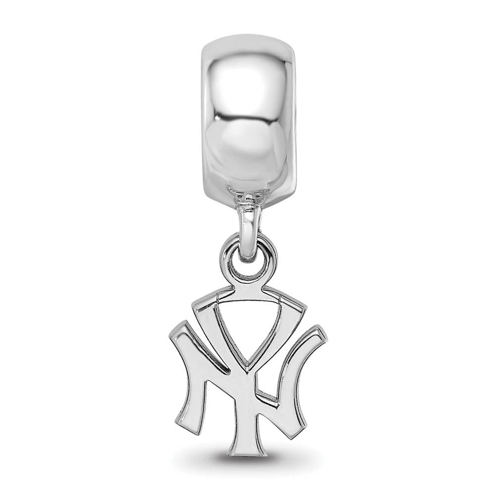 Alternate view of the Sterling Silver Rhodium Plated MLB NY Yankees XS Dangle Bead Charm by The Black Bow Jewelry Co.