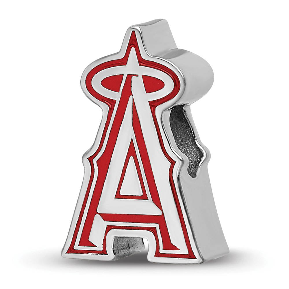 Sterling Silver Rhodium Plated MLB LA Angels Enameled Bead Charm, Item B19223 by The Black Bow Jewelry Co.
