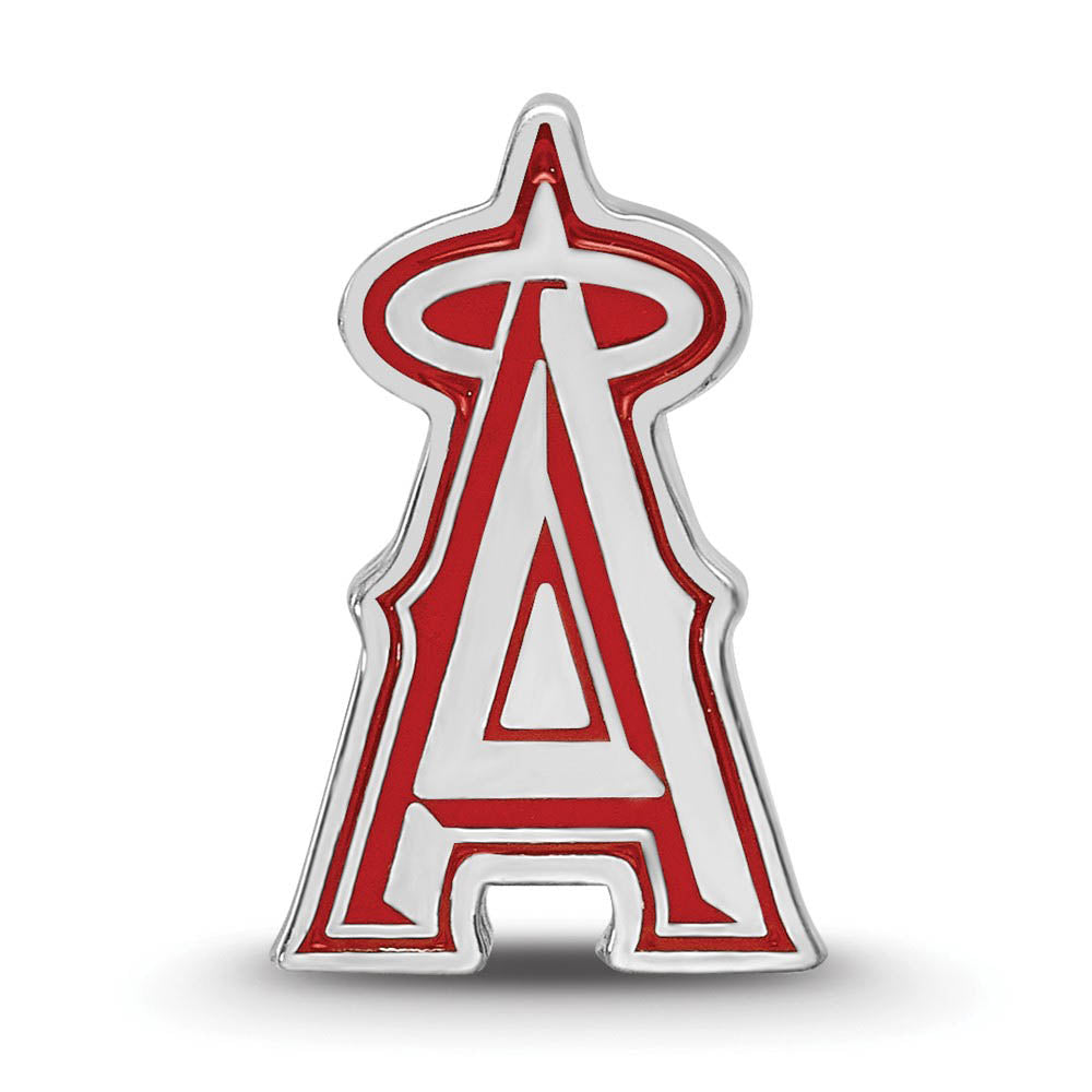 Alternate view of the Sterling Silver Rhodium Plated MLB LA Angels Enameled Bead Charm by The Black Bow Jewelry Co.