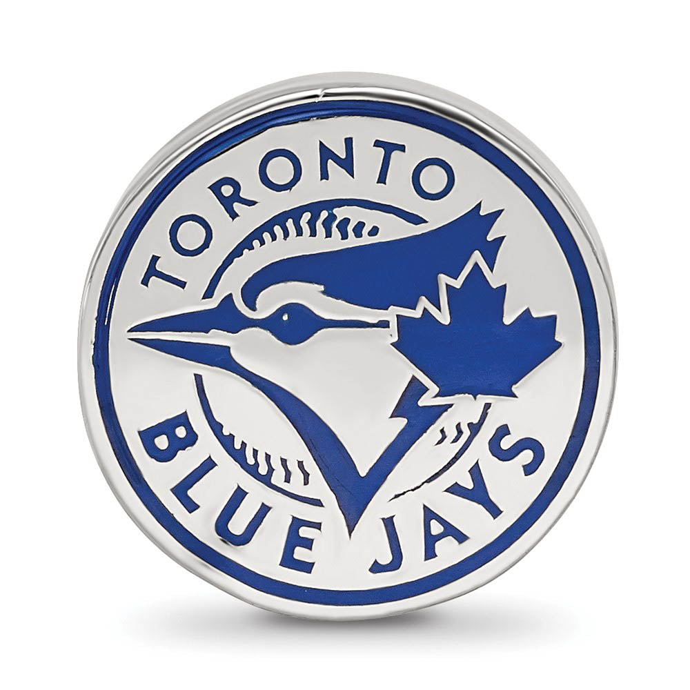 Alternate view of the Sterling Silver Rhodium Plated MLB Toronto Blue Jays Enamel Bead Charm by The Black Bow Jewelry Co.