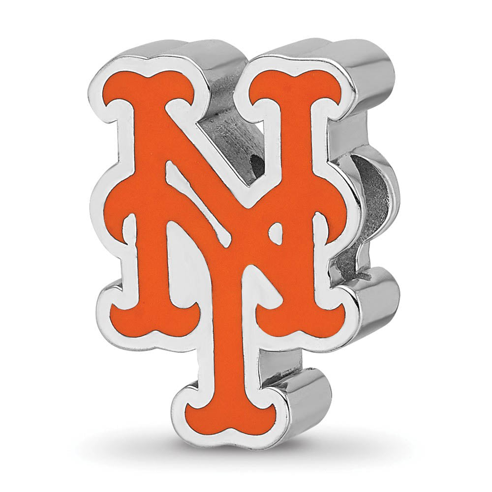 Sterling Silver Rhodium Plated MLB New York Mets Enamel Bead Charm, Item B19235 by The Black Bow Jewelry Co.