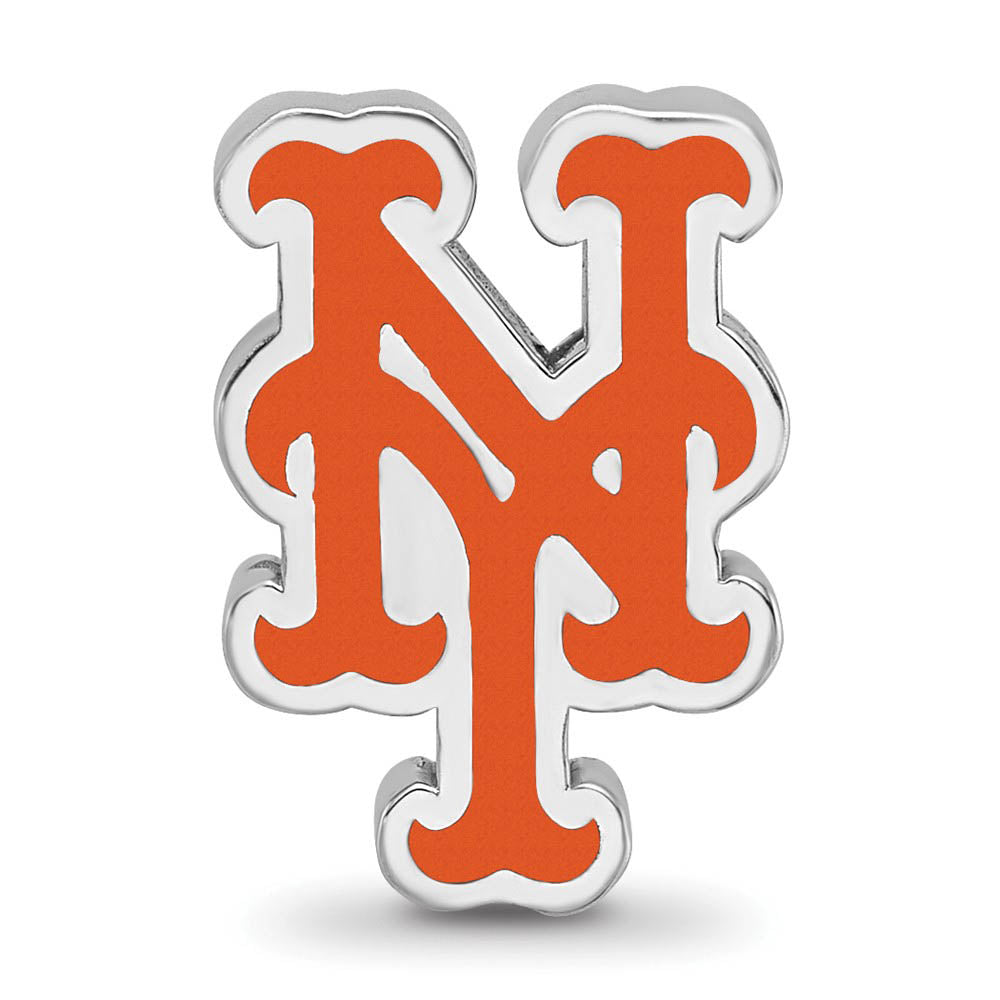 Alternate view of the Sterling Silver Rhodium Plated MLB New York Mets Enamel Bead Charm by The Black Bow Jewelry Co.