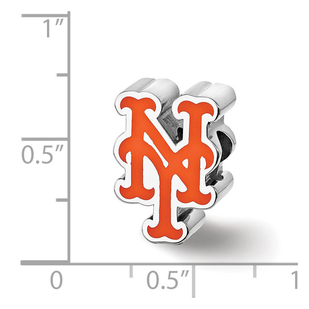 Alternate view of the Sterling Silver Rhodium Plated MLB New York Mets Enamel Bead Charm by The Black Bow Jewelry Co.