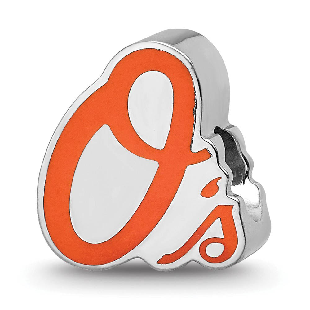 Sterling Silver Rhodium Plated MLB Baltimore Orioles Enamel Bead Charm, Item B19238 by The Black Bow Jewelry Co.