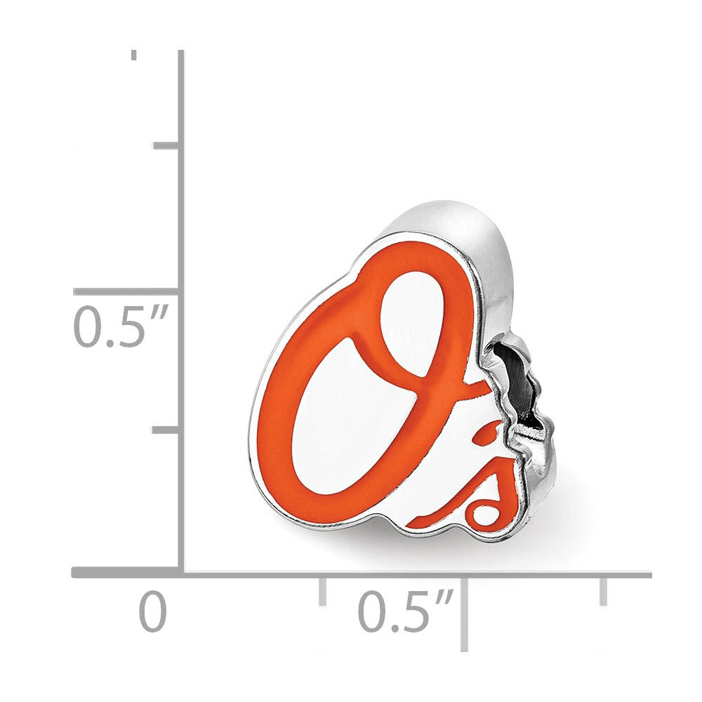 Alternate view of the Sterling Silver Rhodium Plated MLB Baltimore Orioles Enamel Bead Charm by The Black Bow Jewelry Co.