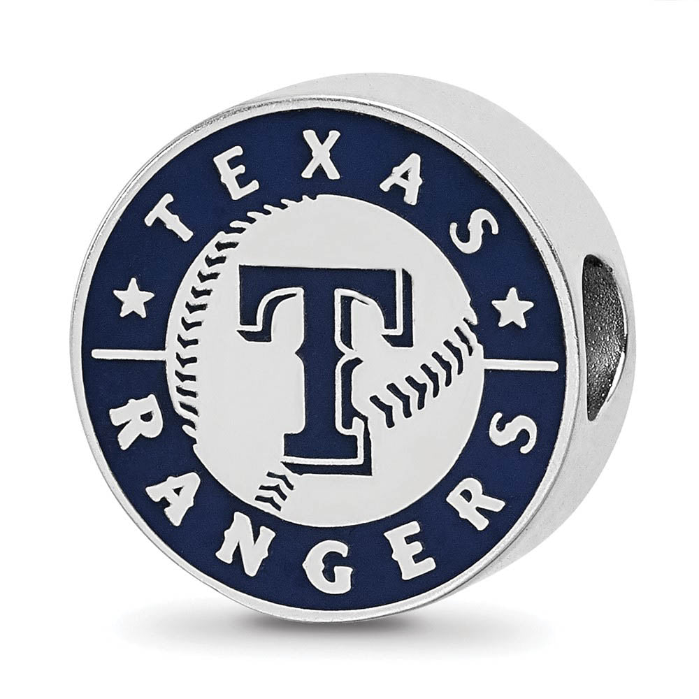 Sterling Silver Rhodium Plated MLB Texas Rangers Enameled Bead Charm, Item B19242 by The Black Bow Jewelry Co.