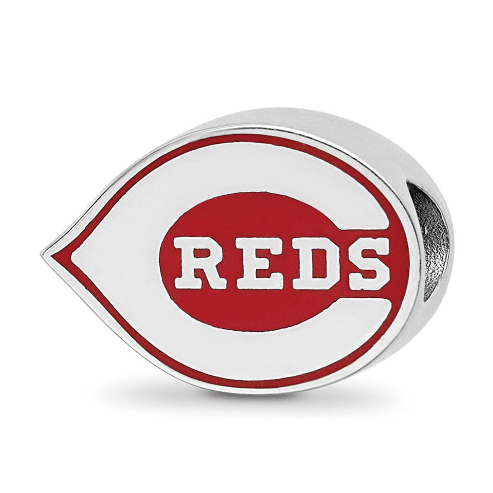 Sterling Silver Rhodium Plated MLB Cincinnati Reds Enameled Bead Charm, Item B19243 by The Black Bow Jewelry Co.
