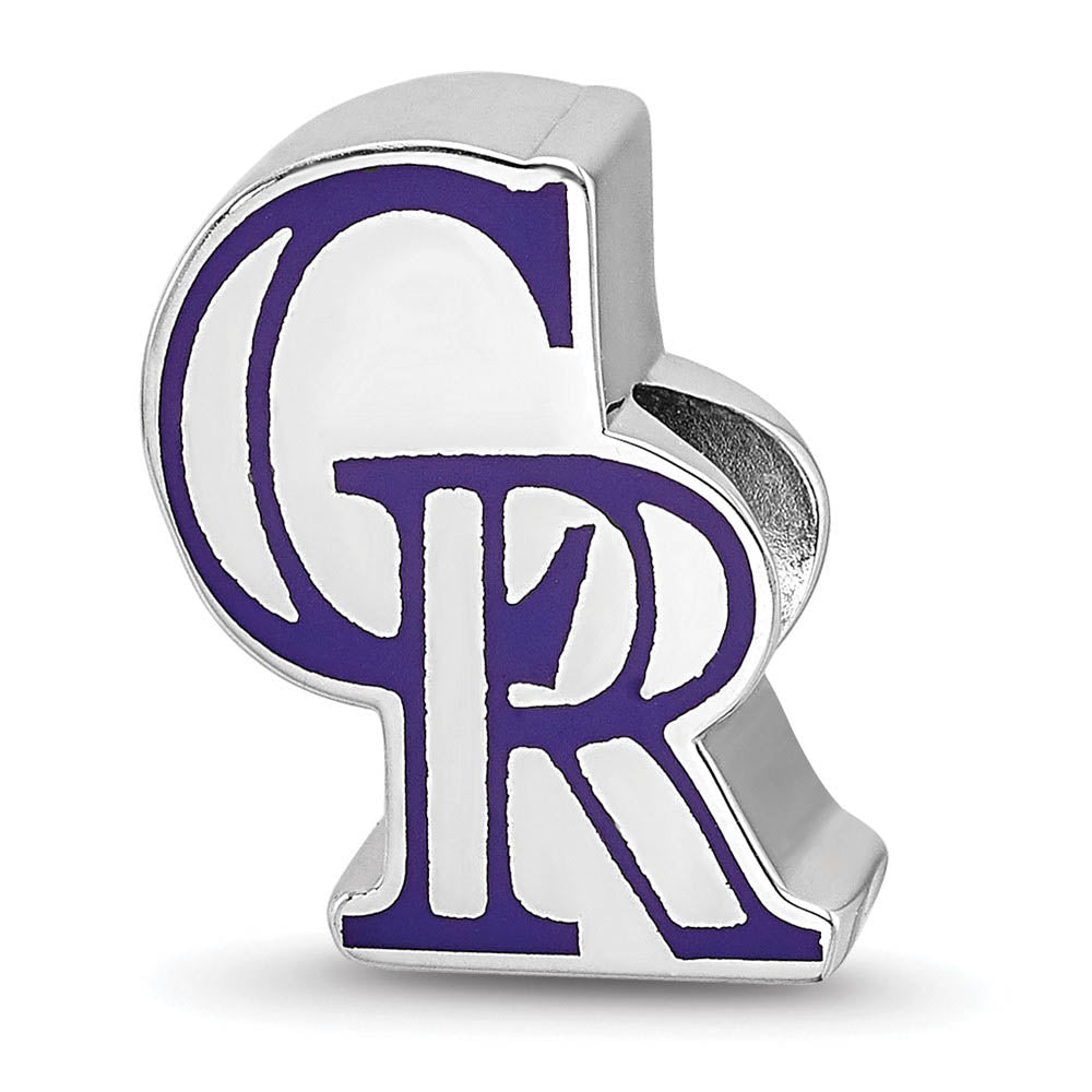 Sterling Silver Rhodium Plated MLB Colorado Rockies Enamel Bead Charm, Item B19244 by The Black Bow Jewelry Co.