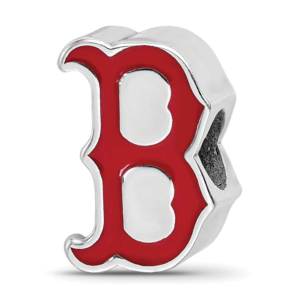 Sterling Silver Rhodium Plated MLB Boston Red Sox Enamel Bead Charm, Item B19246 by The Black Bow Jewelry Co.