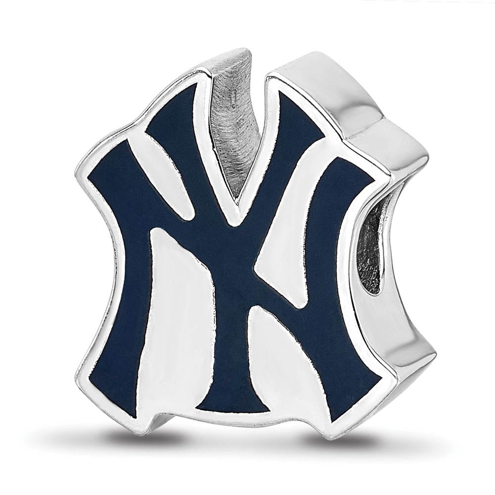Sterling Silver Rhodium Plated MLB New York Yankees Enamel Bead Charm, Item B19250 by The Black Bow Jewelry Co.