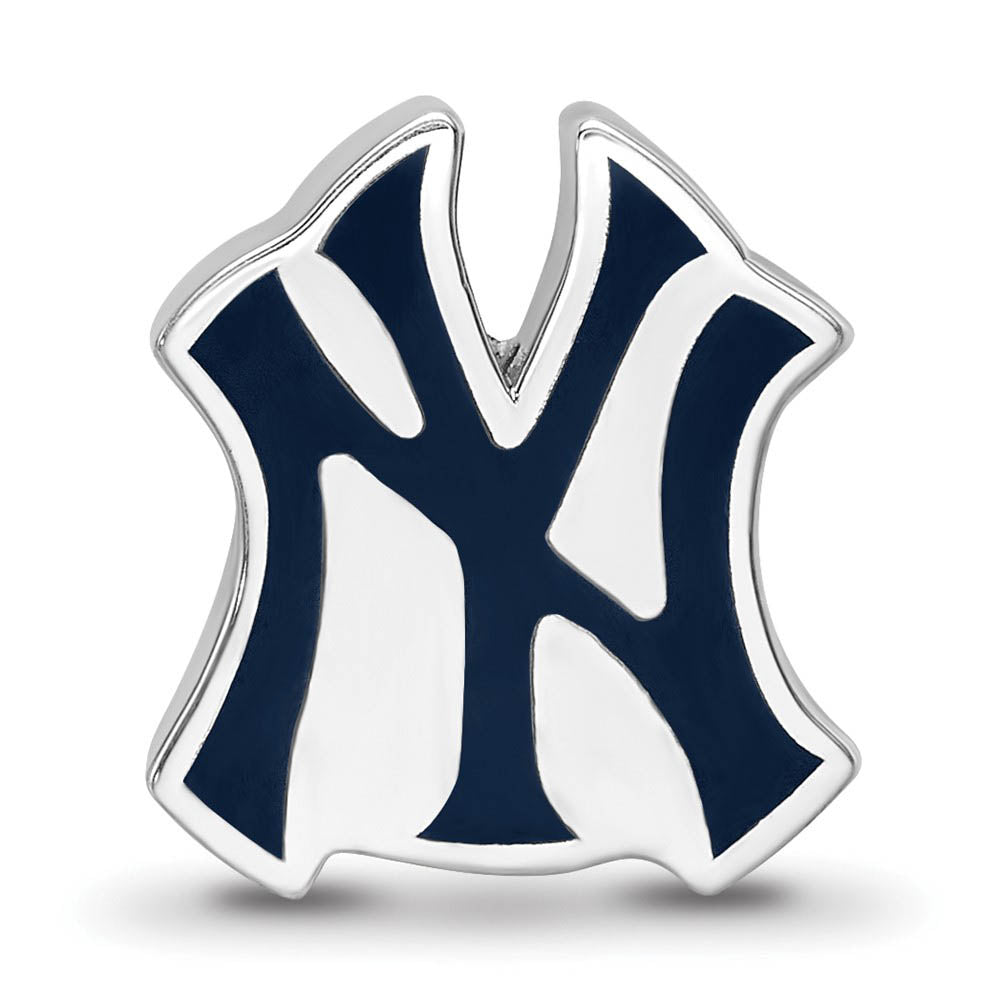 Alternate view of the Sterling Silver Rhodium Plated MLB New York Yankees Enamel Bead Charm by The Black Bow Jewelry Co.