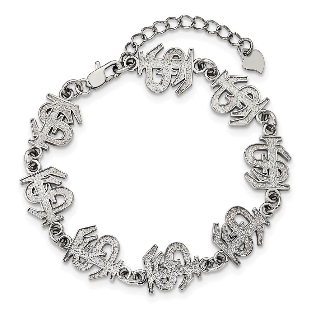 Alternate view of the Stainless Steel Florida State University Link Bracelet, 7 - 8.5 Inch by The Black Bow Jewelry Co.