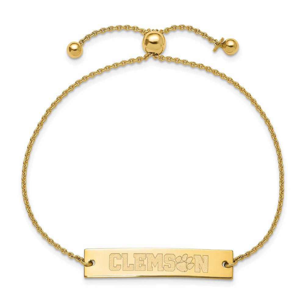 Alternate view of the 14K Yellow Gold Plated Sterling Silver Clemson U Bar Adj Bracelet 9 In by The Black Bow Jewelry Co.