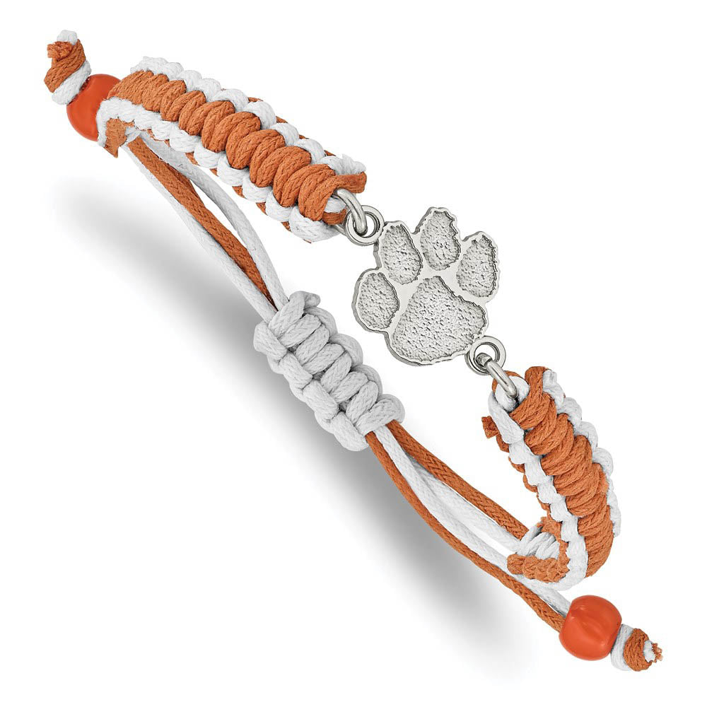 Stainless Steel Clemson University Adj. Nylon Cord Bracelet, 9 Inch, Item B19268 by The Black Bow Jewelry Co.