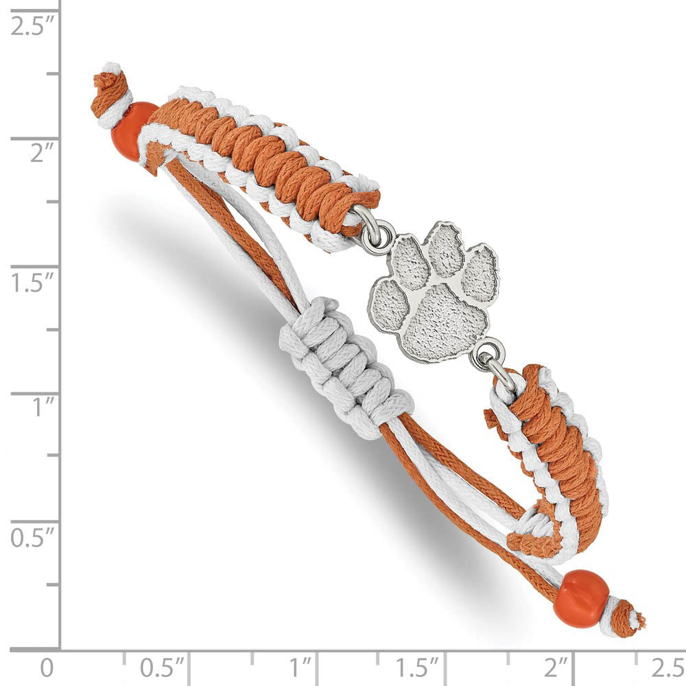 Alternate view of the Stainless Steel Clemson University Adj. Nylon Cord Bracelet, 9 Inch by The Black Bow Jewelry Co.