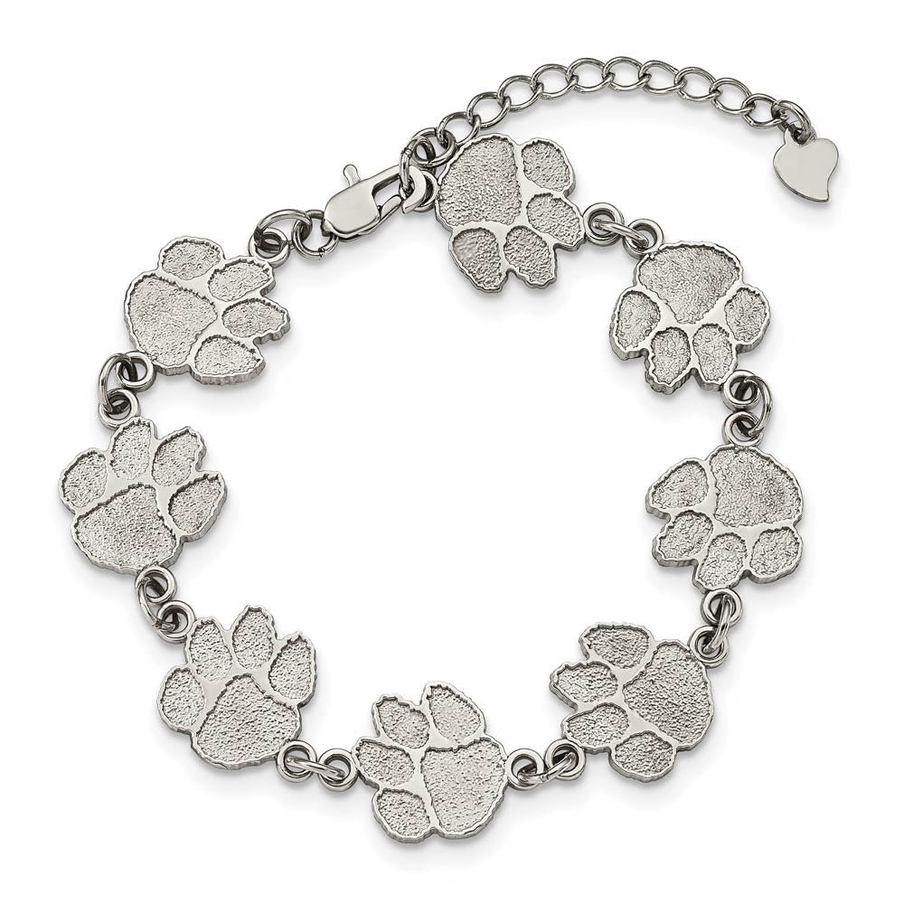 Alternate view of the Stainless Steel Clemson U. Tiger Paw Link Bracelet, 7 - 8.5 Inch by The Black Bow Jewelry Co.