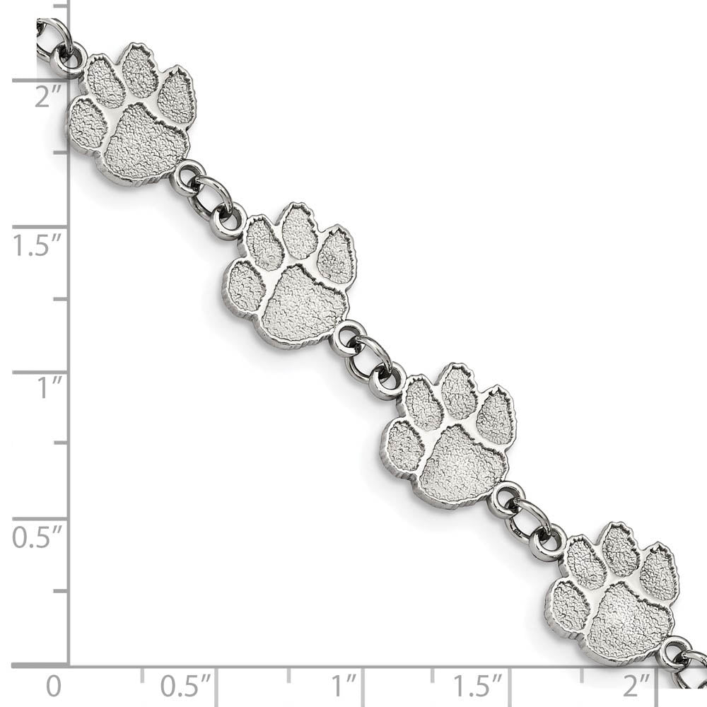 Alternate view of the Stainless Steel Clemson U. Tiger Paw Link Bracelet, 7 - 8.5 Inch by The Black Bow Jewelry Co.
