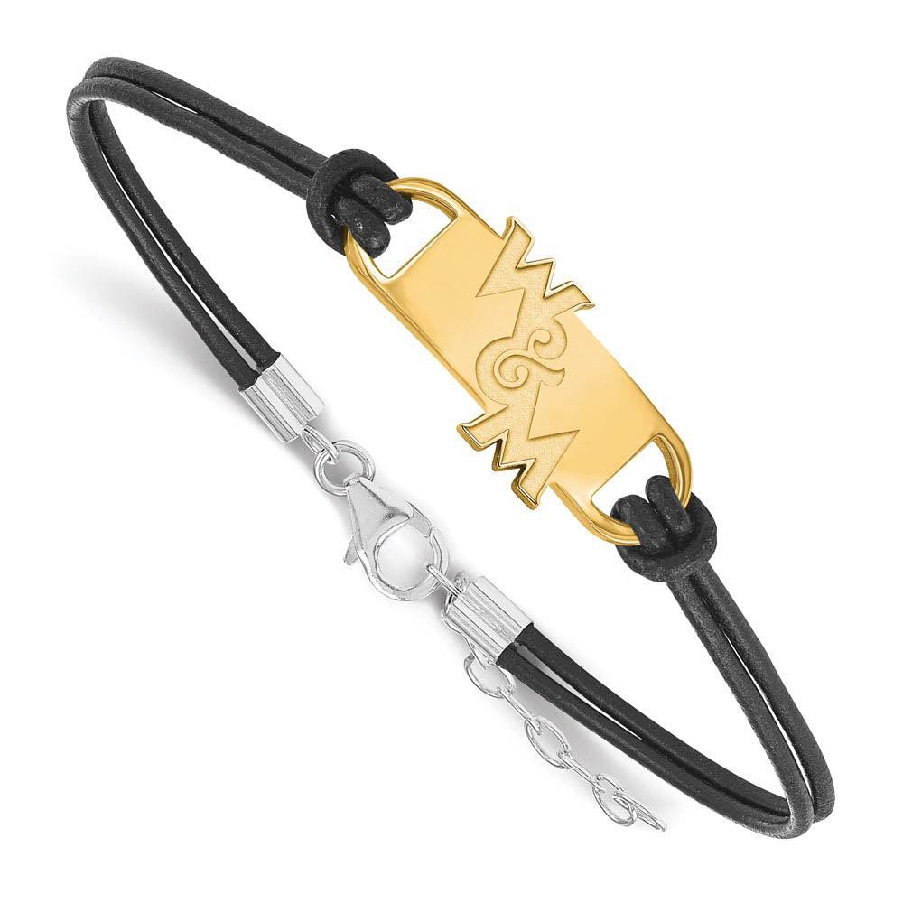 14K Yellow Gold Plated Sterling Silver William & Mary Leather Bracelet, Item B19270 by The Black Bow Jewelry Co.