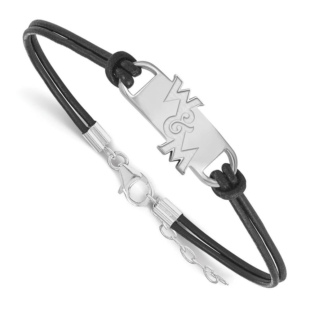 Sterling Silver Rhodium Plated William & Mary Leather Adj. Bracelet, Item B19271 by The Black Bow Jewelry Co.