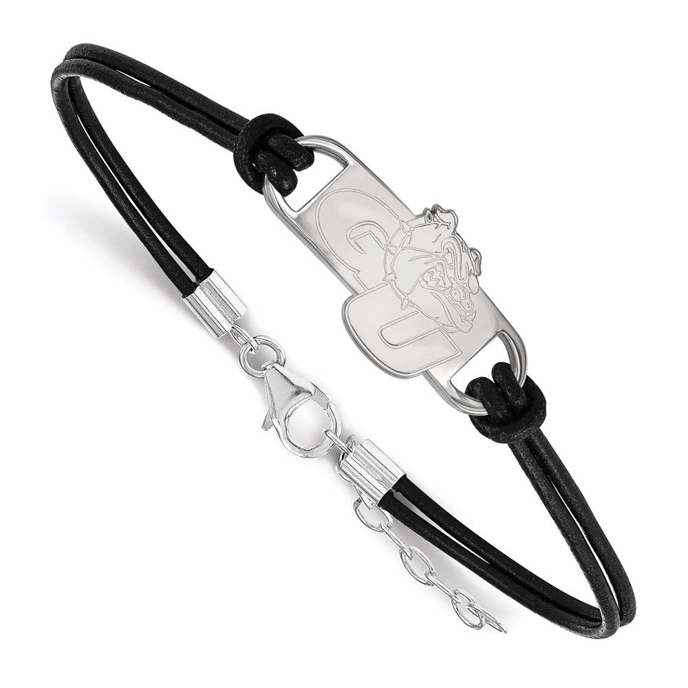 Sterling Silver Rhodium Plated Gonzaga U. Adj. Leather Bracelet, 7 In, Item B19273 by The Black Bow Jewelry Co.