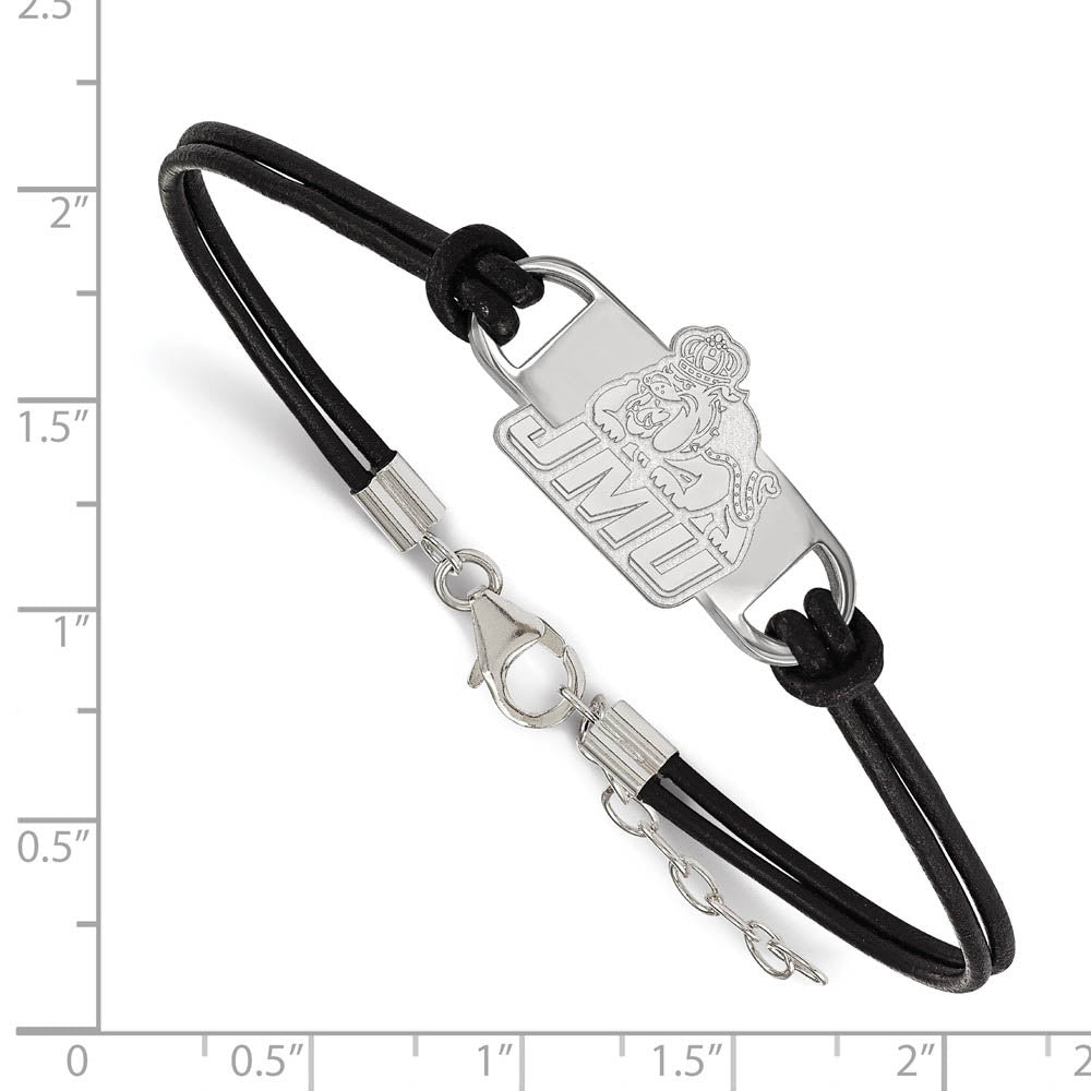 Alternate view of the Sterling Silver Rhodium Plated James Madison Adj Leather Bracelet 7 In by The Black Bow Jewelry Co.