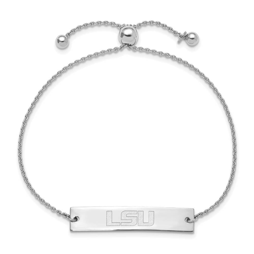 Alternate view of the Sterling Silver Rhodium Plated LSU Small Bar Adj Bracelet 9 Inch by The Black Bow Jewelry Co.