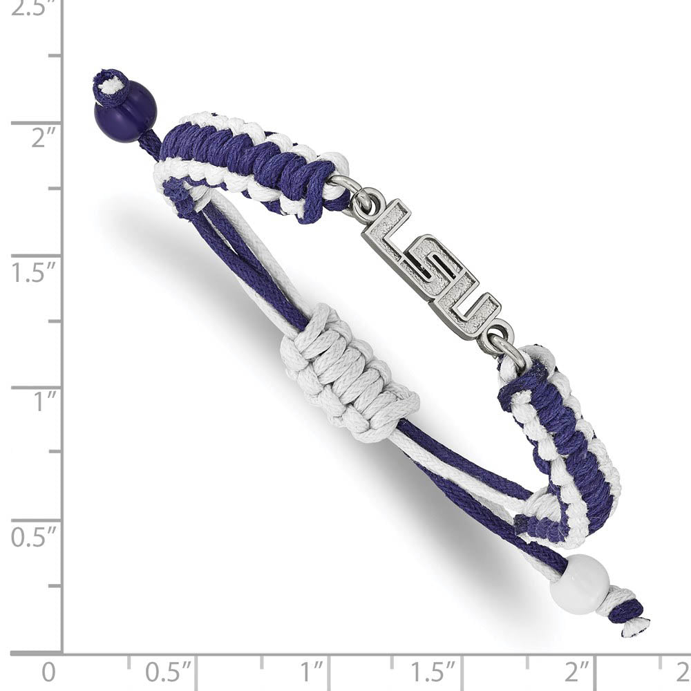 Alternate view of the Stainless Steel Louisiana State University Adj. Cord Bracelet, 9 Inch by The Black Bow Jewelry Co.
