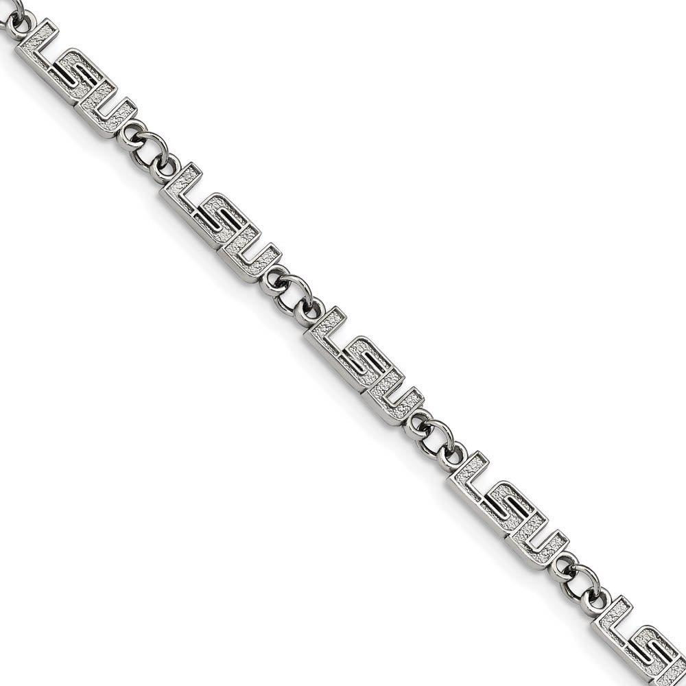 Stainless Steel LSU Adjustable Link Bracelet, 6.75 to 8.25 Inch, Item B19281 by The Black Bow Jewelry Co.