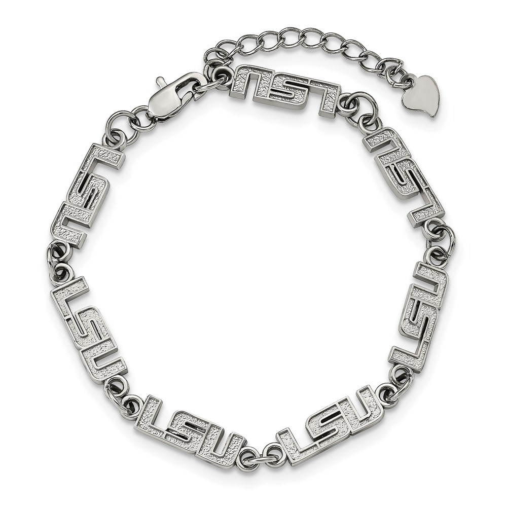 Alternate view of the Stainless Steel LSU Adjustable Link Bracelet, 6.75 to 8.25 Inch by The Black Bow Jewelry Co.