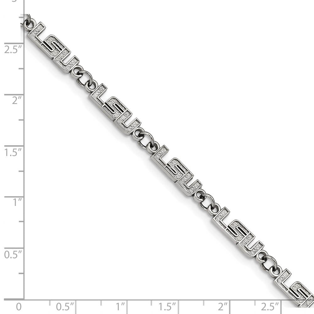 Alternate view of the Stainless Steel LSU Adjustable Link Bracelet, 6.75 to 8.25 Inch by The Black Bow Jewelry Co.