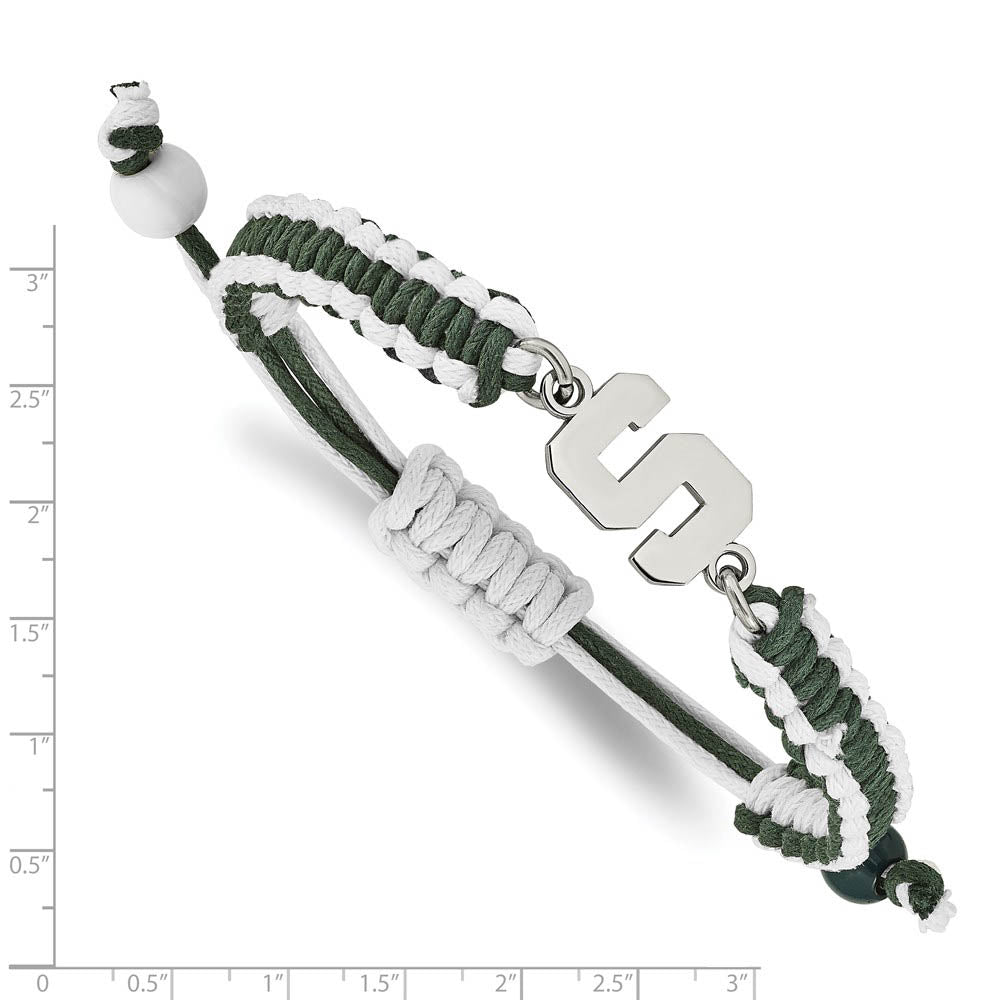 Alternate view of the Stainless Steel Michigan State U. Adjustable Cord Bracelet, 9 Inch by The Black Bow Jewelry Co.