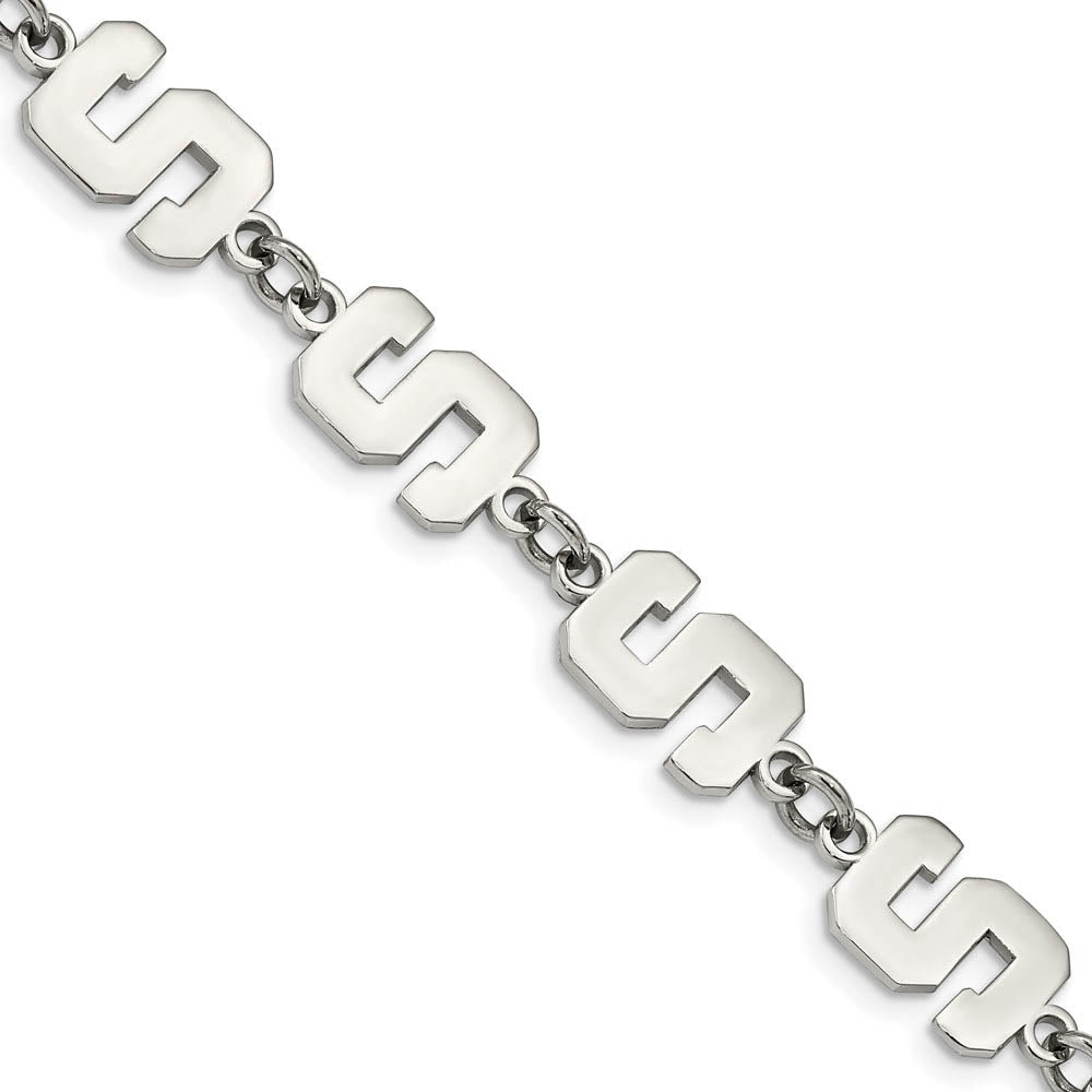Stainless Steel Michigan State University Adj. Link Bracelet, 8.5 Inch, Item B19291 by The Black Bow Jewelry Co.