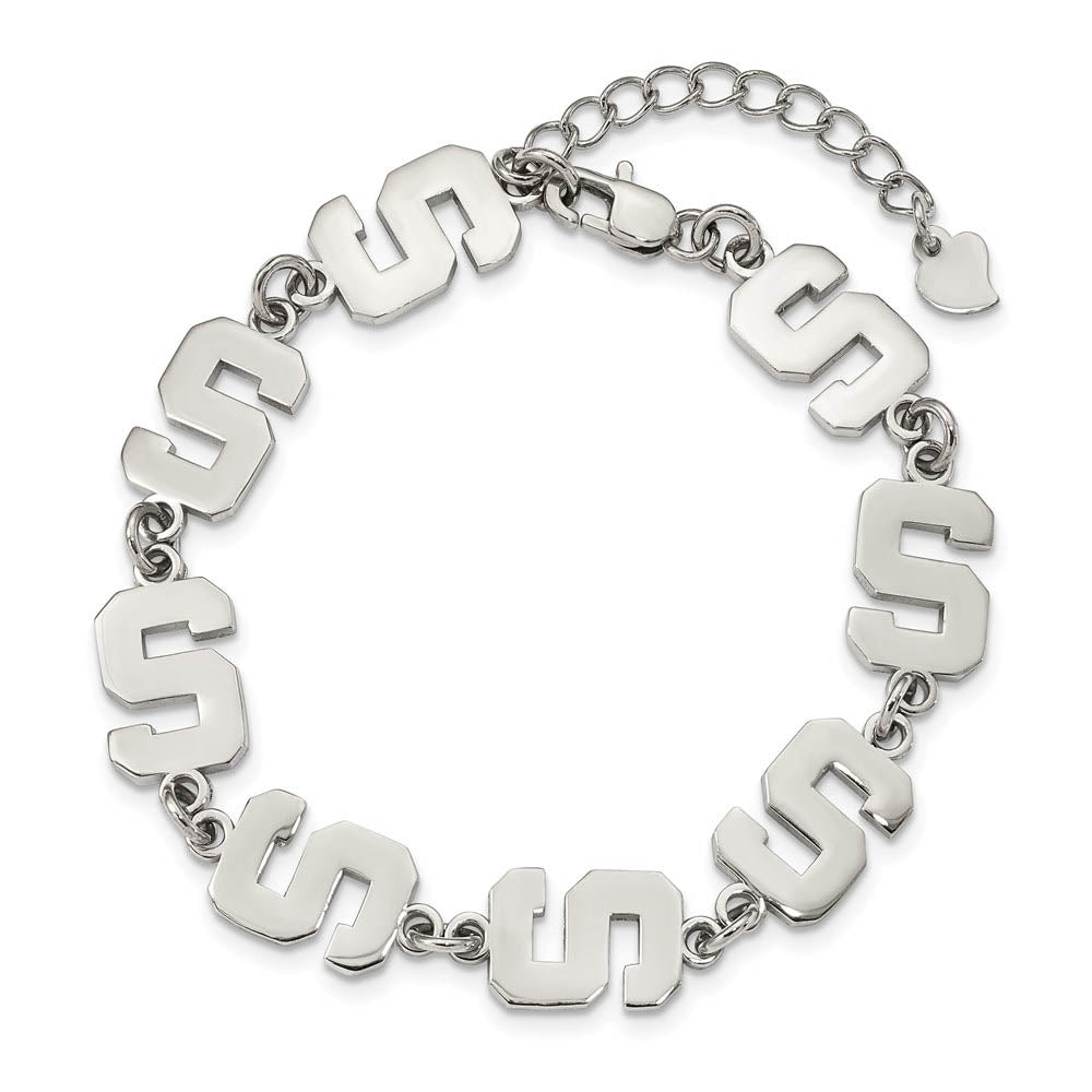 Alternate view of the Stainless Steel Michigan State University Adj. Link Bracelet, 8.5 Inch by The Black Bow Jewelry Co.
