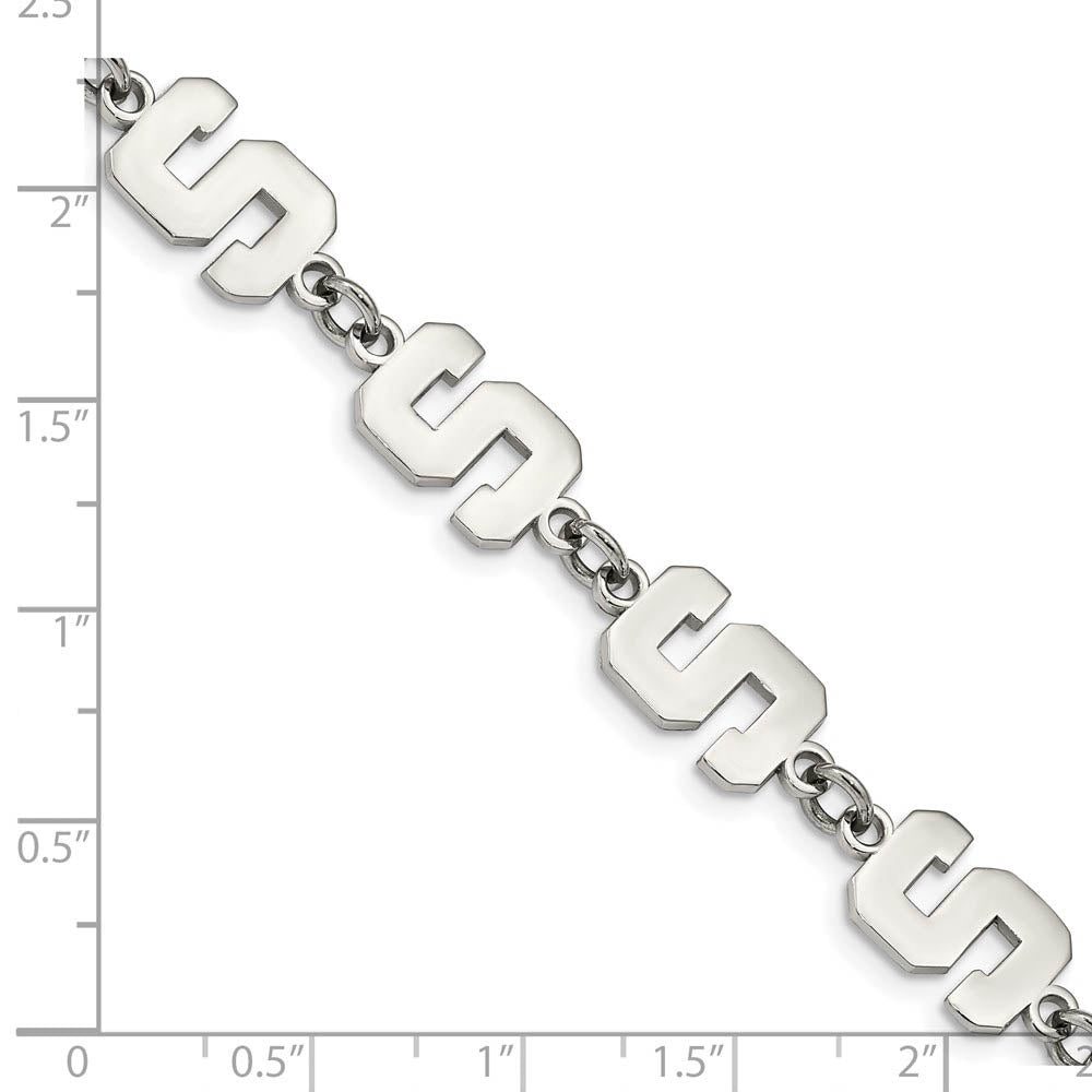 Alternate view of the Stainless Steel Michigan State University Adj. Link Bracelet, 8.5 Inch by The Black Bow Jewelry Co.