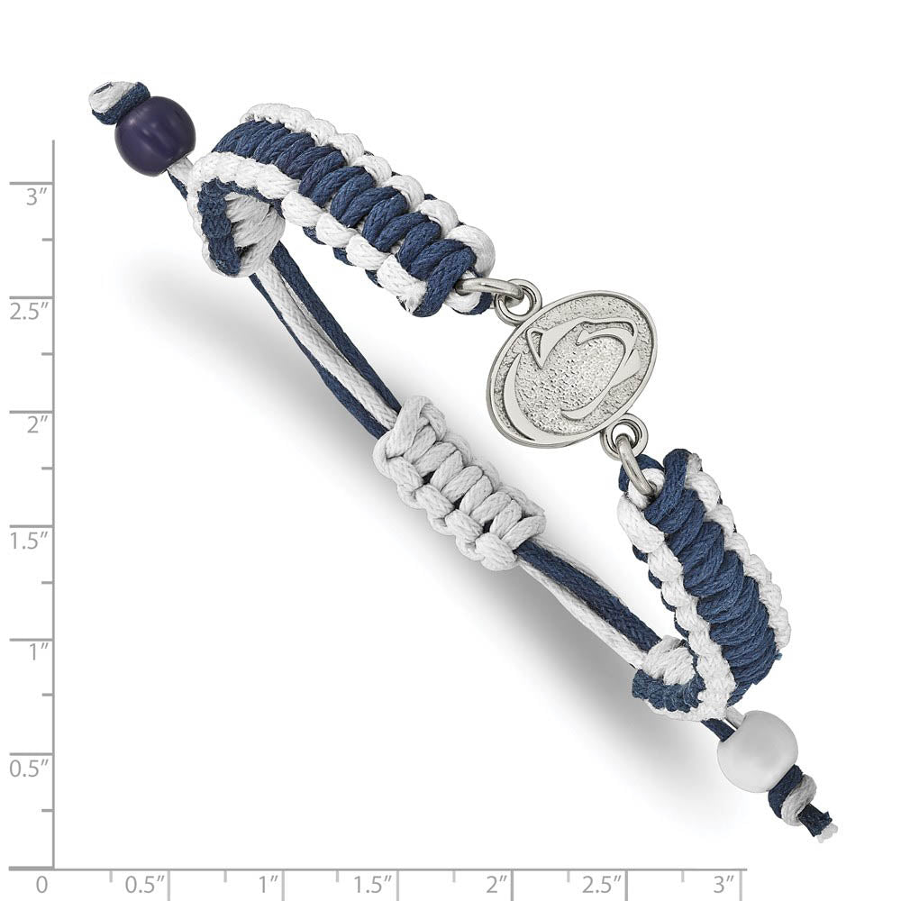 Alternate view of the Stainless Steel Penn State Adjustable Nylon Cord Bracelet, 9 Inch by The Black Bow Jewelry Co.