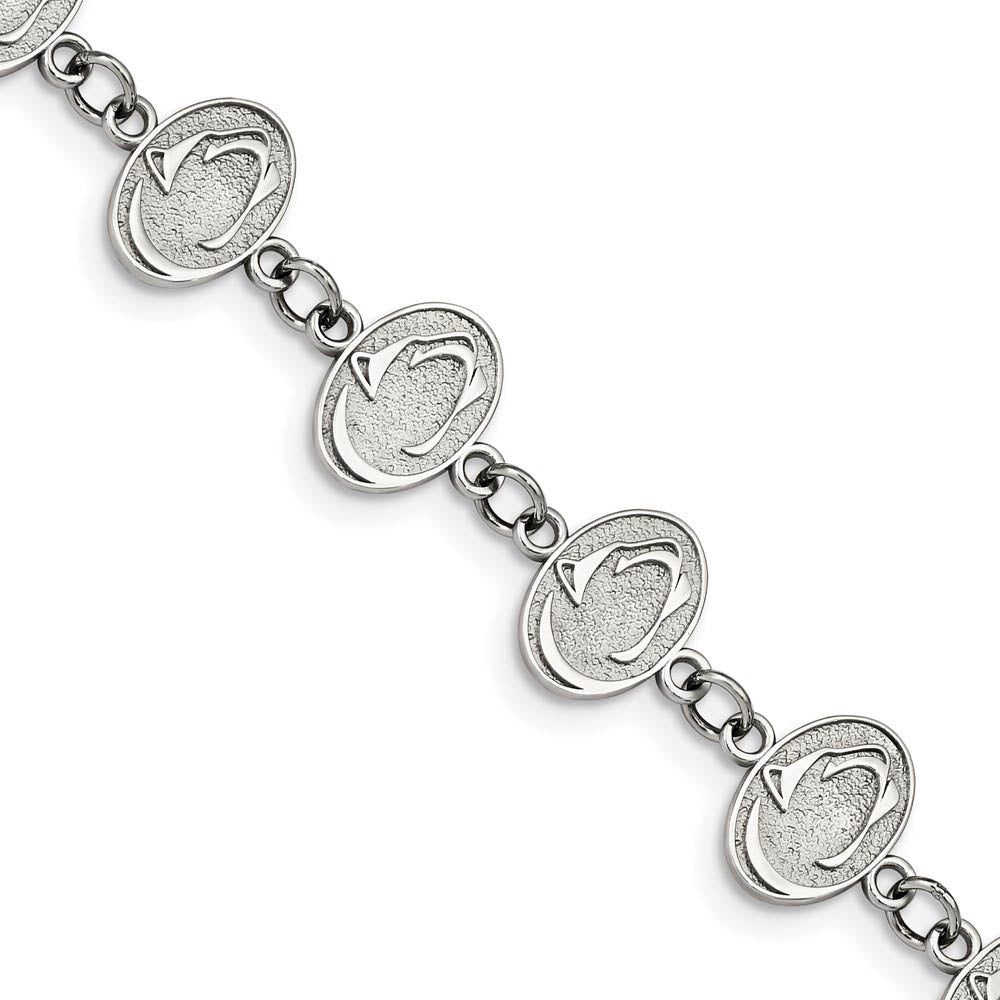 Stainless Steel Penn State U. Link Bracelet, 6.75 to 8.25 Inch, Item B19309 by The Black Bow Jewelry Co.