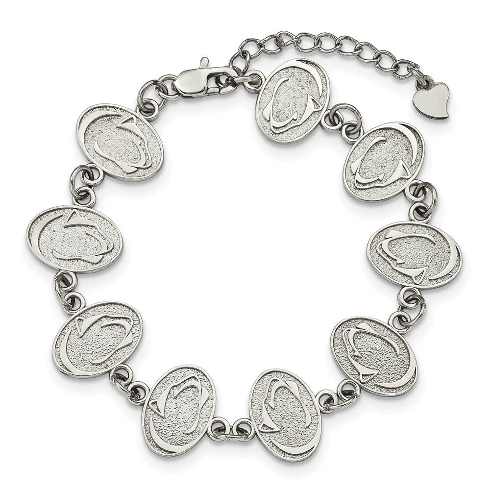 Alternate view of the Stainless Steel Penn State U. Link Bracelet, 6.75 to 8.25 Inch by The Black Bow Jewelry Co.