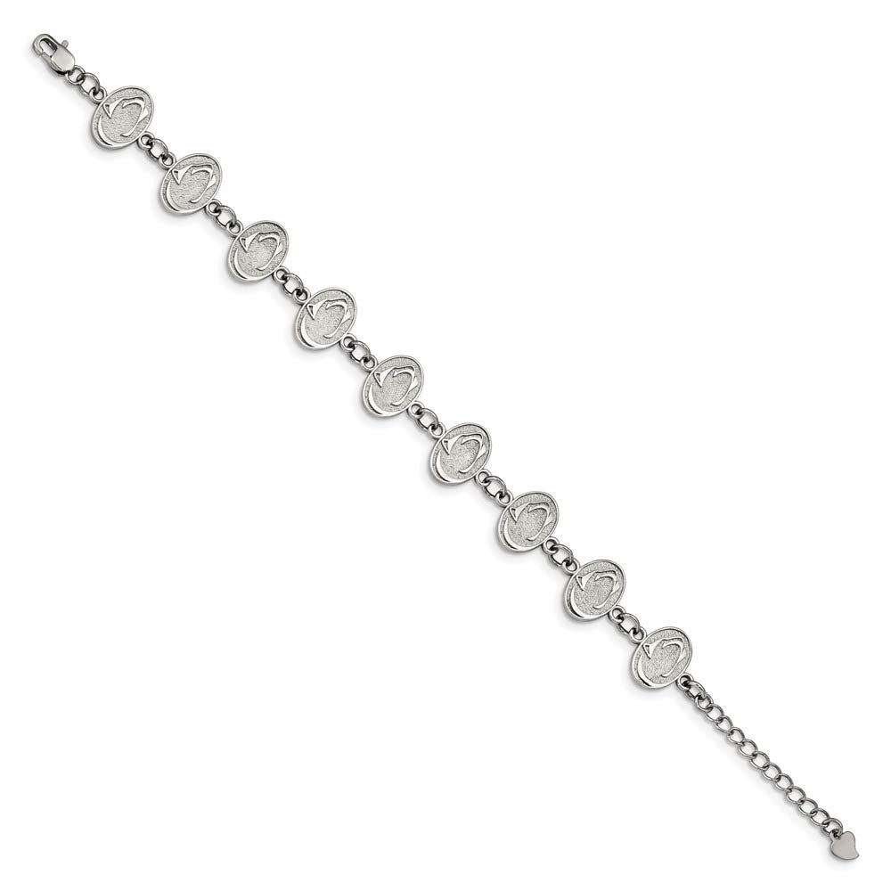 Alternate view of the Stainless Steel Penn State U. Link Bracelet, 6.75 to 8.25 Inch by The Black Bow Jewelry Co.