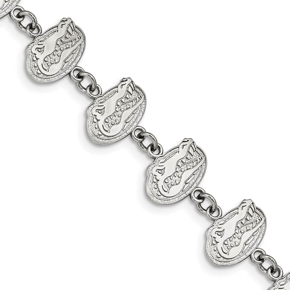 Stainless Steel U. of Florida Gator Link Bracelet, 7 to 8.5 Inch, Item B19321 by The Black Bow Jewelry Co.
