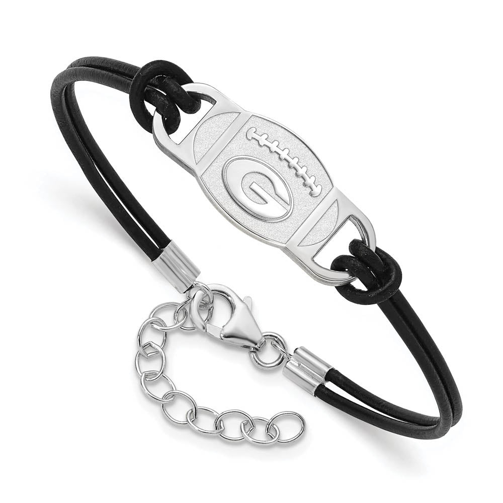 Sterling Silver Rhodium Plated U of Georgia Leather Adj Bracelet, 7 In, Item B19323 by The Black Bow Jewelry Co.
