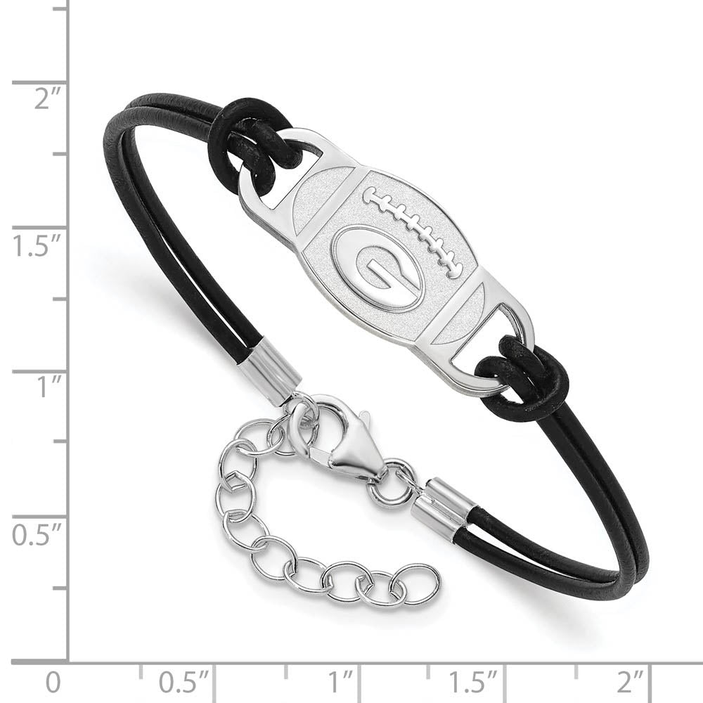 Alternate view of the Sterling Silver Rhodium Plated U of Georgia Leather Adj Bracelet, 7 In by The Black Bow Jewelry Co.