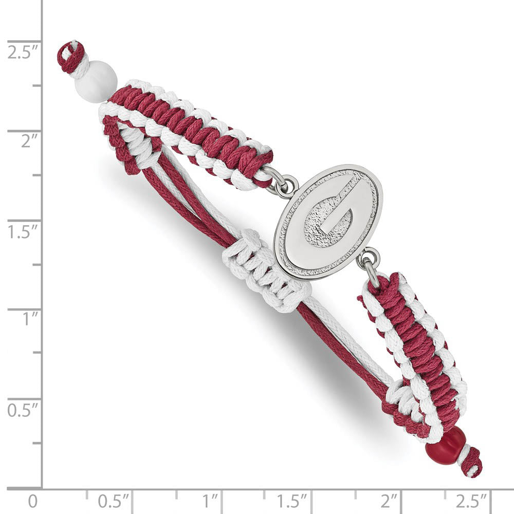 Alternate view of the Stainless Steel U. of Georgia Adjustable Nylon Cord Bracelet, 9 Inch by The Black Bow Jewelry Co.