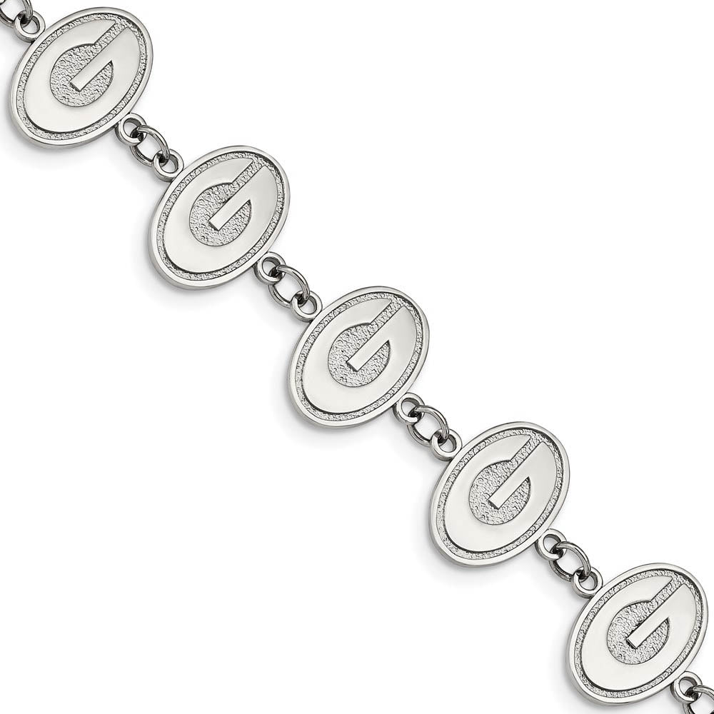 Stainless Steel University of Georgia Link Bracelet, 7.75 to 9.25 Inch, Item B19325 by The Black Bow Jewelry Co.