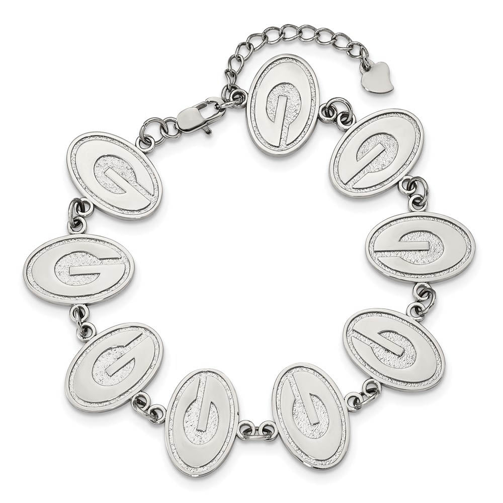 Alternate view of the Stainless Steel University of Georgia Link Bracelet, 7.75 to 9.25 Inch by The Black Bow Jewelry Co.