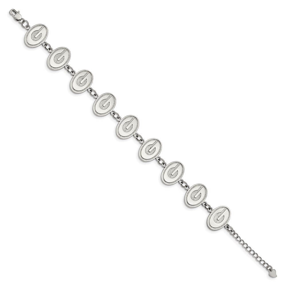 Alternate view of the Stainless Steel University of Georgia Link Bracelet, 7.75 to 9.25 Inch by The Black Bow Jewelry Co.