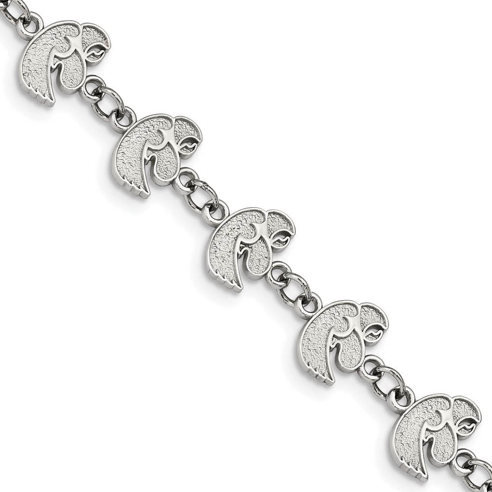 Stainless Steel University of Iowa Link Bracelet, 7 to 8.5 Inch, Item B19328 by The Black Bow Jewelry Co.