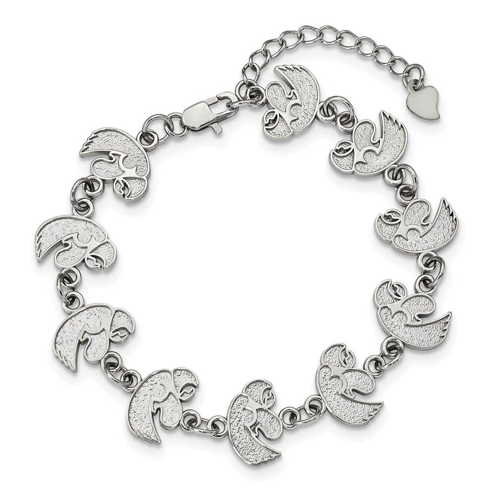 Alternate view of the Stainless Steel University of Iowa Link Bracelet, 7 to 8.5 Inch by The Black Bow Jewelry Co.