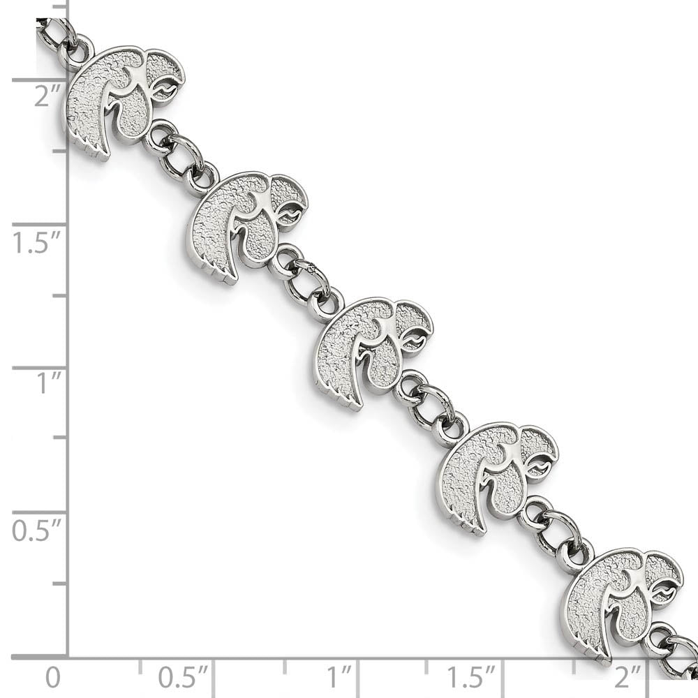 Alternate view of the Stainless Steel University of Iowa Link Bracelet, 7 to 8.5 Inch by The Black Bow Jewelry Co.
