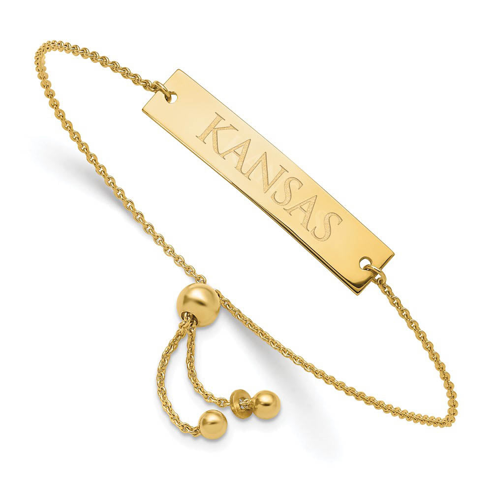 14K Yellow Gold Plated Sterling Silver Kansas Bar Adj Bracelet, 9 Inch, Item B19329 by The Black Bow Jewelry Co.